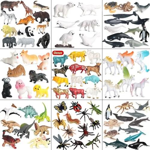 Oenux Simulation Jurassic Dinosaurs Sealife Farm Dog Horse Cow Insect Animals Model Set Action Figures Educational Cute Kid Toy