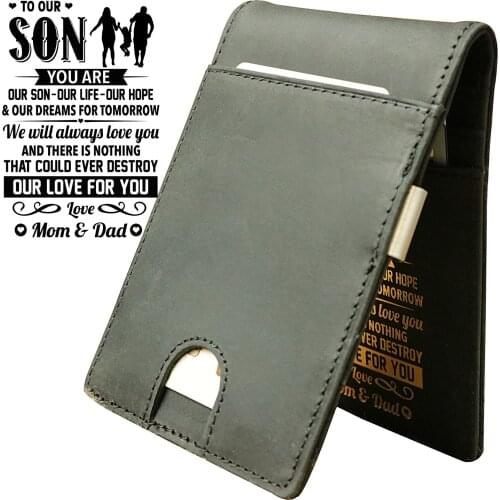 Mens Wallets Minimalist Real Leather Front Pocket Wallet with Money Clip to Our Son