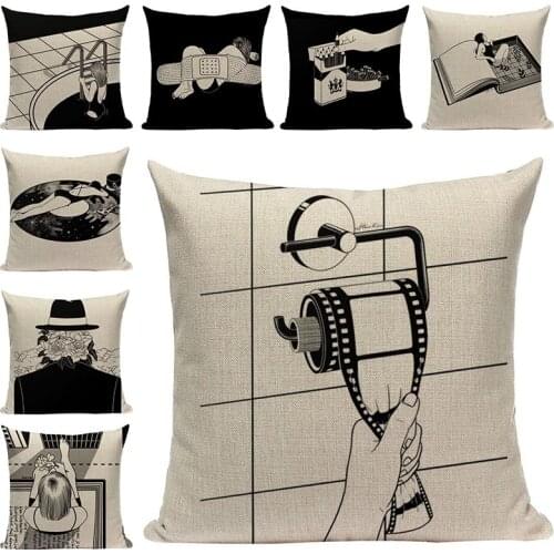 Human life art painting Cotton Linen Cushion Covers Decorative Pillowcases Abstract Printed Chair Pillow Cushions Home Decor