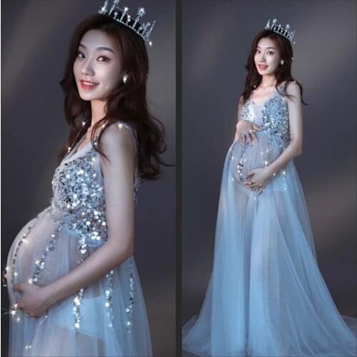 Maternity Dresses Lace Sequined V-Neck Shouldless Photo Clothing For Pregnant Women Wedding Dress Party Clothes Fashion