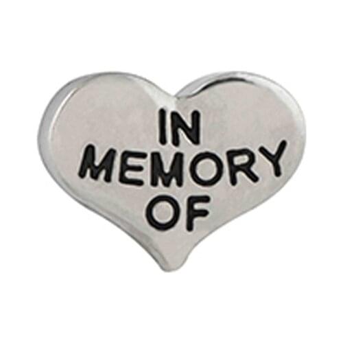 HEART IN MEMORY OF Stainless Steel Floating Charms for Living Memory floating Glass Lockets making10pcs/lot