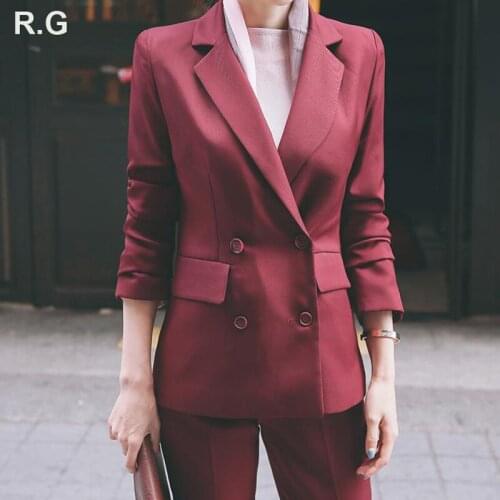 RG Elegant Pant Suits Women Casual Office Business Suits Formal Work Wear Sets Uniform Styles Double Breast Blazer Pant Suits