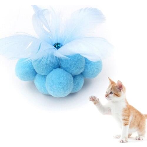 Cute Funny Cat Toys Cat Plush Ball Interactive Feather Cat Playing Ball Kitten Ball Toy with Bell ChewToys for Cats