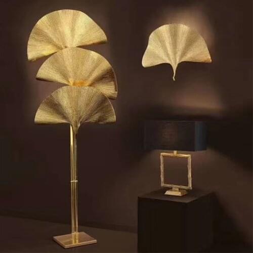 Creative Ginkgo leaf floor lamp Nordic luxury bedside table lamp gold wrought iron wall lamp for living room bedroom study