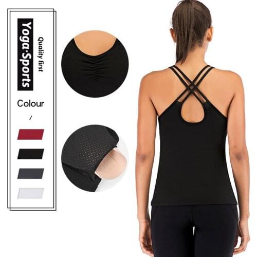 Yoga vest with female breast pad beauty come back movement breathable good fitness yoga polyamide fiber source