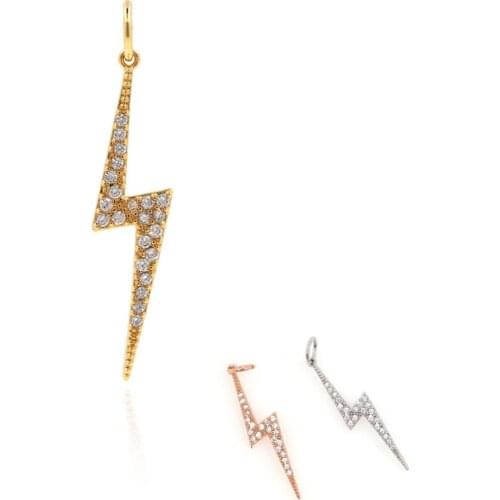 Gold Lightning Necklace, Lightning Pendant, Micropavé CZ Zeus Thunderbolt Bracelet, DIY Gold Lightning Jewelry Accessories