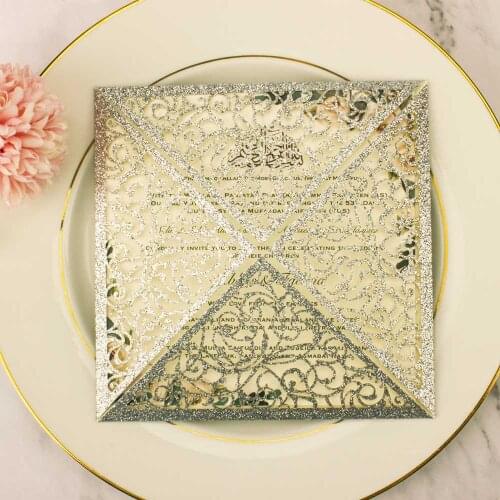 1pcs sample free shipping Laser Cut Square glitter Paper wedding invitation cards for wedding engagement bridal shower birthday