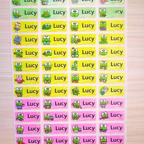 100PCS Cartoon Frog Sticker Pattern Custom Name Sticker Waterproof Personal Label Children Tag Scrapbook School Stationery