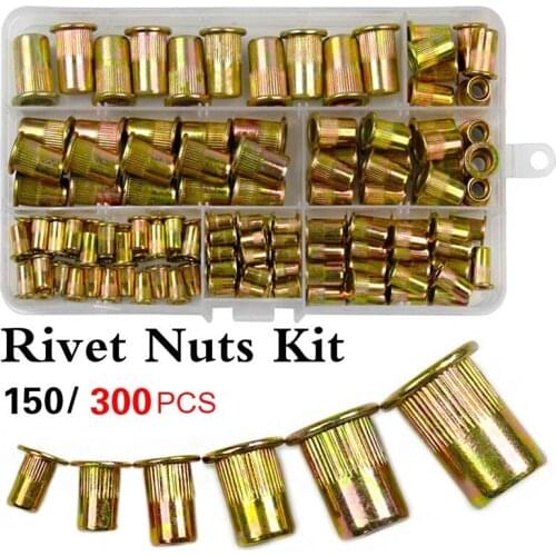 150PCS Carbon Steel Rivet Nuts Flat Head Rivet Nuts Set Nuts Insert Riveting Set M3 M4 M6 M8 M10