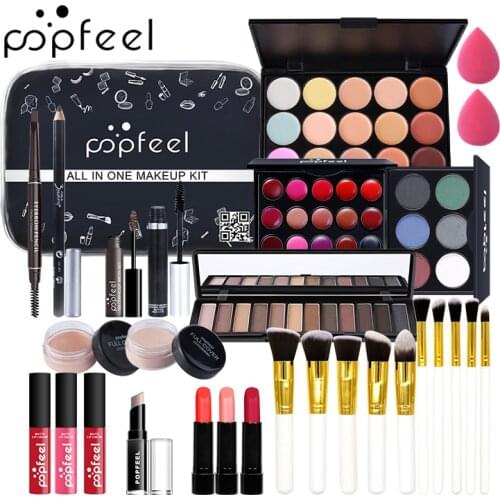 25PCS Professional Makeup Kit For Girl POPFEEL ALL IN ONE Eyeshadow Lip Gloss Glitter Make Up Full Set With Beauty Cosmetics Bag