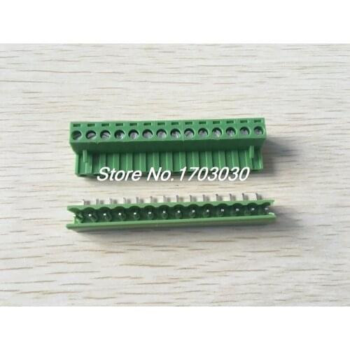 5 pcs 5.08mm Angle 14 pin Screw Terminal Block Connector Pluggable Type Green