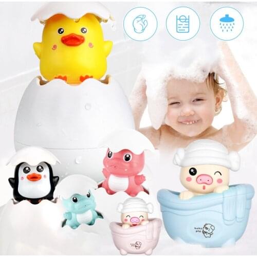 Baby Shower Bath Toys for Kids Cute Duck Penguin Egg Water Toys Spray Sprinkler Bathroom Sprinkling Frog Swimming Pool Toys Gift