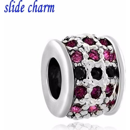 Free shipping Valentines Day gift unique pink and black with a stylish crystal beads fit Pandora bracelets