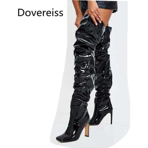 Dovereiss Fashion Womens Shoes Winter Sexy Elegant Square toe New Block heels Over the knee boots Concise 35-43