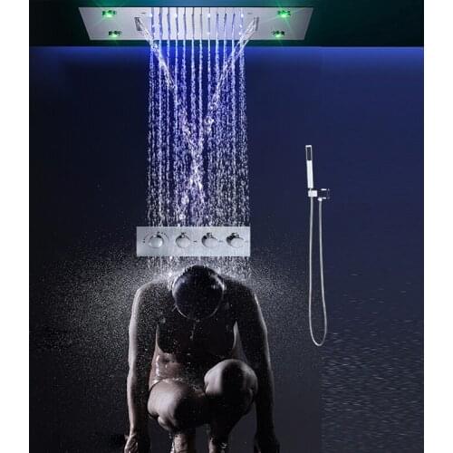 Shower System Ceiling Rain LED Showerhead Bathroom Faucet Waterfall Thermostatic Valve Mixer Diverter 3Jets Shower Panel 36*50cm