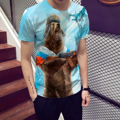 Summer Russian bear mens T-shirt 3D print fashion war funny off white male T-shirts breathable high elastic oversized t-shirts