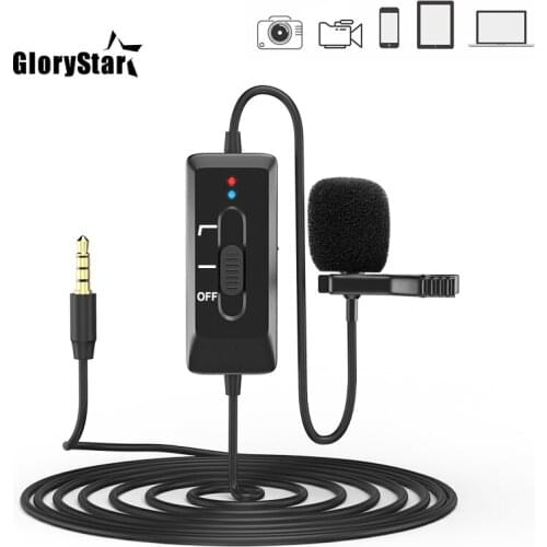 GloryStar 8m Cable Clip-On Lavalier Microphone 3.5mm Plug Condenser Mic Vlog Recording Microfono For DSLR Camera Phone PC Tablet