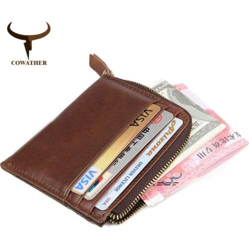 COWATHER card holder wallet top quality cow genuine leather fashion design unisex coin pocket vintage style purse free shipping