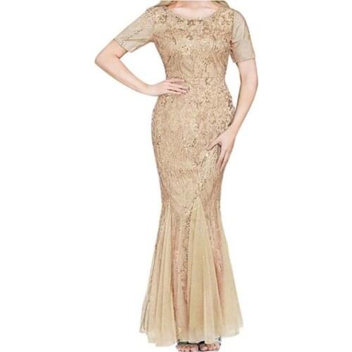 Plus size champagne green embroidered lace bride mother dress knee length elegant party prom dress mermaid