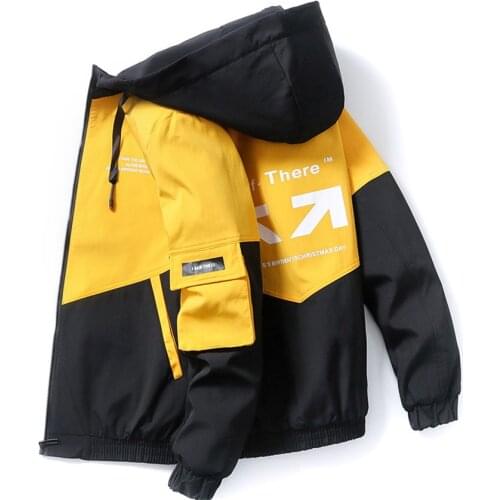 Jacket Men 2020 fashion Spring Casual Patchwork Windbreaker Hooded Bomber Jacket Male Outwear Zipper Coat Hip Hop Clothing