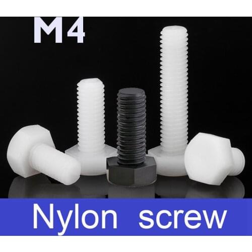 M4 hex plastic Nylon screw Bolt M4* 6 8 10 12 15 18 20 25 30 mm white Electrical Insulation,LED lighting, toy airplane ship DIY