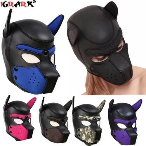 Party Masks Pup Puppy Play Dog Hood Mask Padded Latex Rubber Role Play Cosplay Full Head Ears Halloween Mask Sex Toy For Couples