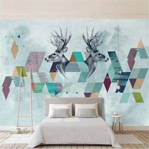 Milofi custom 3D wall paper modern minimalist Nordic abstract geometric triangle deer head mural background wall