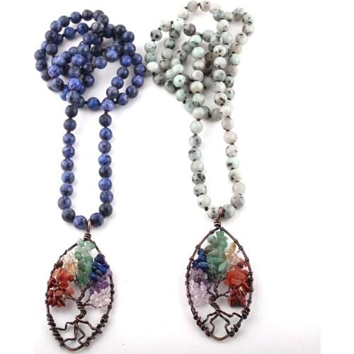 Fashion Bohemian Tribal Jewelry Stones Long Knotted Necklaces 7 Chakra Life Pendant Women Ethnic Necklace