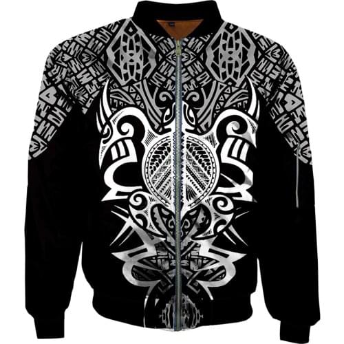 Men Women Winter Bomber Jackets Polynesian Turtle Tattoo 3D Printed Autumn Zipper Flight Jacket Casual Unisex Harajuku Coat 02