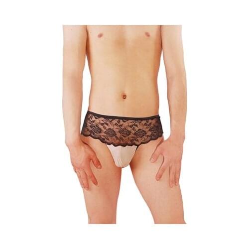 Mens sexy lace thong transparent underwear lace sexy thongs jockstrap gay men underwear