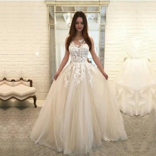 Illusion High Neck Charming Wedding Dresses 2020 Sleeveless Lace Tulle Bridal Gown Vestido de Noiva Princess Bride Dress