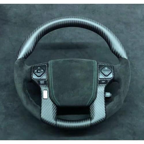 Cuatomized Real Carbon Fiber Sports Steering Wheel Perforated Leather compatible for Toyota Tundra 2013-2018