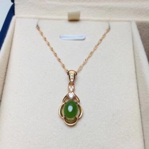 Natural Hetian Jasper Inlay Water Drop Design Pendant 925 Silver Necklace For Women Fine Jewelry Charm Gift