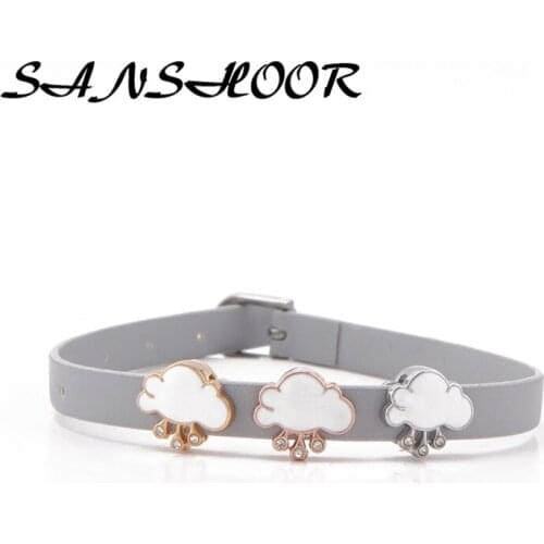 SANSHOOR Pre-Sale Cloud Keepering Slide Charms Collection Fit DIY Key Chains Wrap Pu Leather Bracelets For Children girls 6Pcs