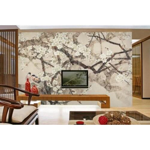 Custom 3d wallpaper for walls 3 d wall murals wallpaper plum blossom branches bird hand-painted murals 3d living room wall decor