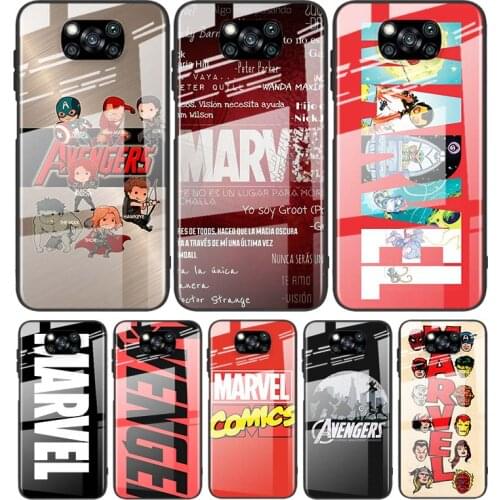 Tempered Glass Cover Luxury Marvel Avengers Logo Superhero For Xiaomi POCO F3 F2 X3 NFC X2 M2 Pro Shockproof Shell Phone Case