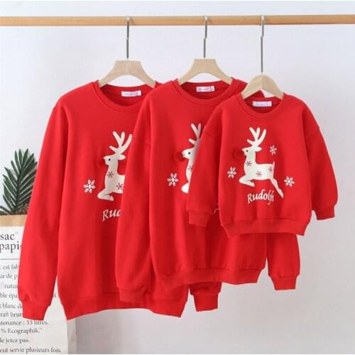 Christmas Parent-child Hoodie Red Long Sleeve Elk and Snowflake Printed Pattern Hooded Pullover