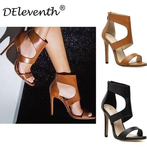 HOT Summer Women Thin High heels Sandals lady Pumps Women Sandals Round Toe PU 11.5CM Slip On ZIP sandal women shoes size 35-42