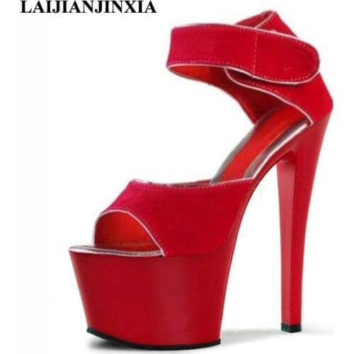 New Hot Red Party 17cm High Heel Dancing Sandals Open Toe Women Dress Summer Pole Dance Shoes