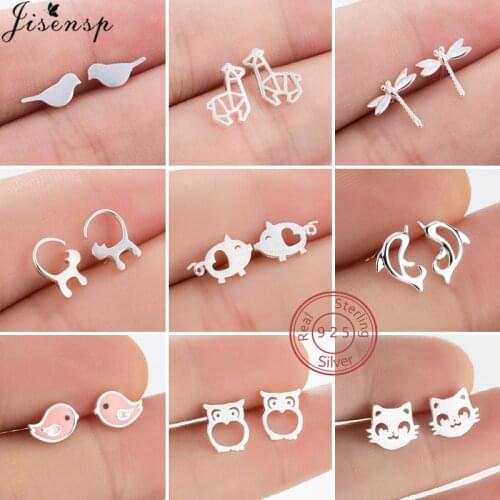 Trendy 925 Sterling Silver Animal Earrings for Women Kids Minimalist Bird Cat Pig Dragonfly Ear Studs Kid Party Accessories Gift