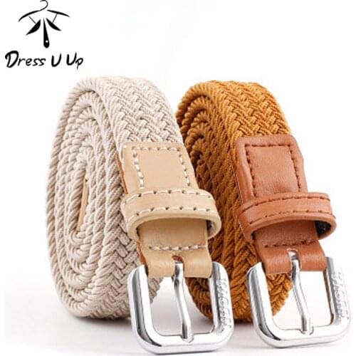 DRESSUUP Men Women Casual Knitted pin buckle Belt Woven Canvas Elastic Stretch Belts Plain Webbing