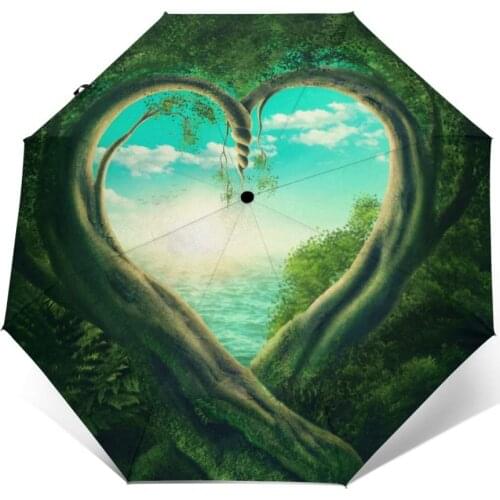 Two Trees Forming A Heart Windproof Automatic Folding Inverted Umbrella Portable Paraguas for Man Woman