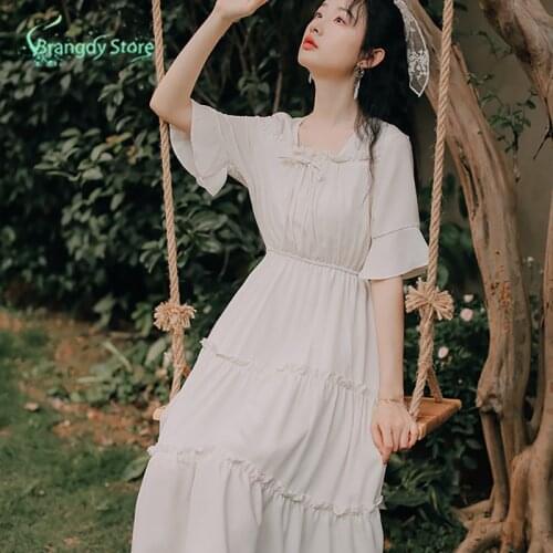 2021 Vintage Cotagecore White Casual Skirt New Harajuku Elegantes Korean Style Vintage Dress Aesthetics Sukienka