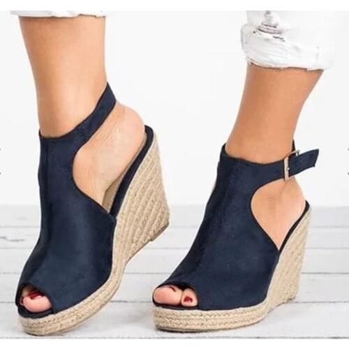 2020 Summer New Ladies Fish Mouth Wedges Fashion Casual Sandals Women All-match High Heels Large Size Womens Shoes 35-43