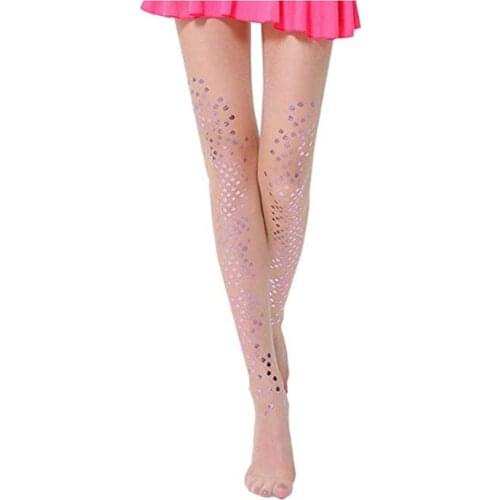 Womens Girls Stockings, Trendy Ultra Sheer Sparkle Mermaid Fish Scale Print Pantyhose with Reinforced Toes