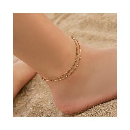 Gold Color Shiny Double-Layer Flower Anklet for Women Simple Bracelet Anklet Niche Design Jewelry