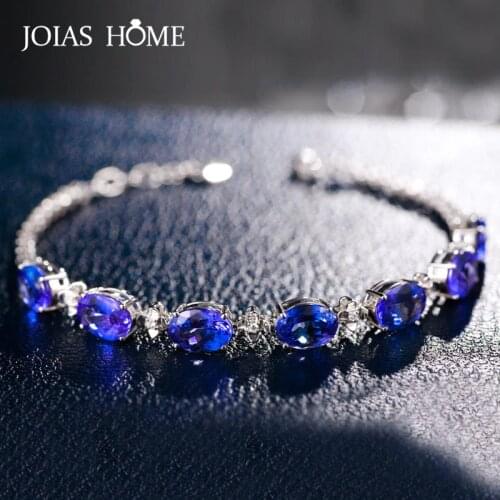 JoiasHome Fashion 925 Sterling Silver Bracelet with Oval Shape Sapphire Gemstone Jewelry for Women Wedding Party Gift wholesale