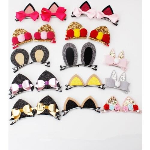 1pairs or1pc Retail Cartoon Bunny Ear Hair Clips Glitter Flower Christmas Girl Hairpin Fashion Non-slip Kid Animal Hair Barrette