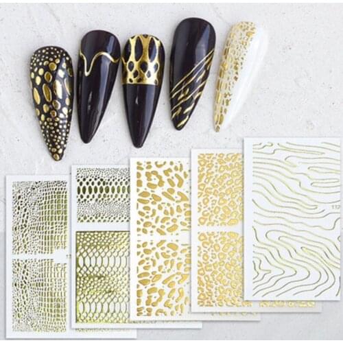 1 pc 3D Snake Skin Nail Sticker Designer Laser Glitter Sally Mesh Net Line Holographic Silk Neon Nail Art Decorations