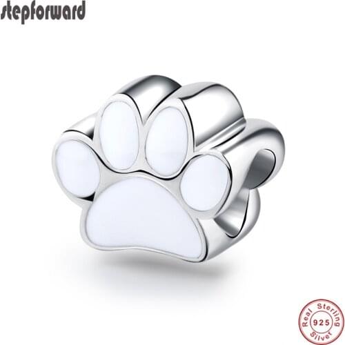 100% 925 Real Silver Dog Paw Charm Fit Bracelet New Arrival Top Quality Popular Lovely White Enamel Gifts For Women Jewelry